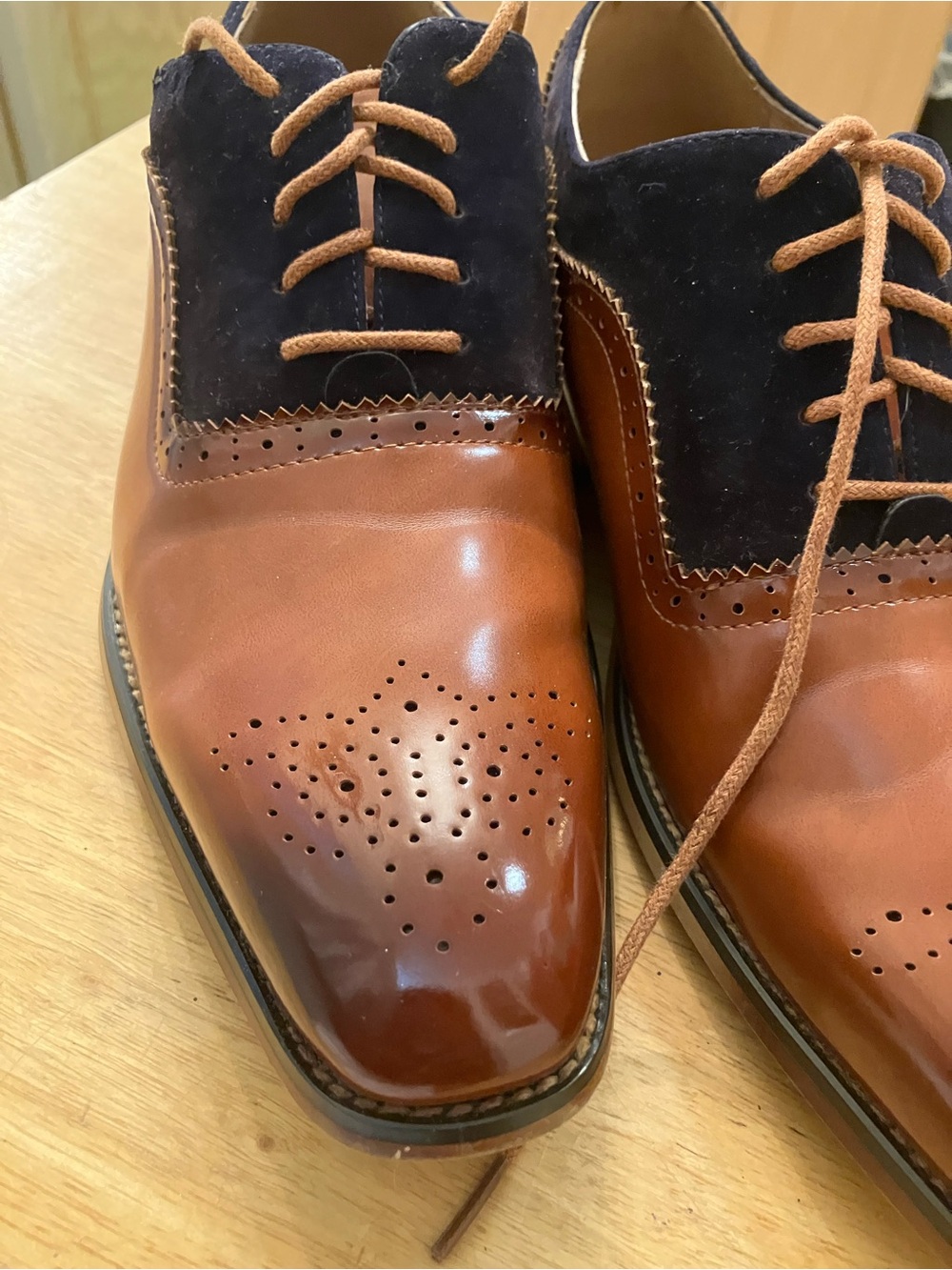 Men's Gino Vitale Two-Tone Brown and Black Derby Dress Shoes Size 7.5 - Picture 7 of 11